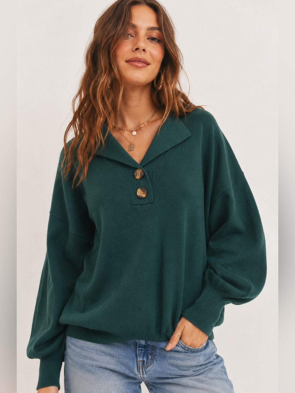 Amazon Zeagoo V-Neck Pullover longsleeve Collared Polo Sweater Green Medium